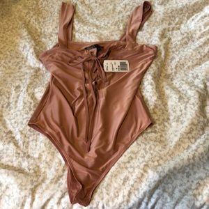 Salmon lace up bodysuit